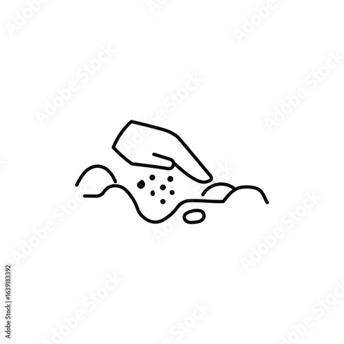 Seed Planting Line Art Icon – Hand-Drawn Agriculture Sowing Vector