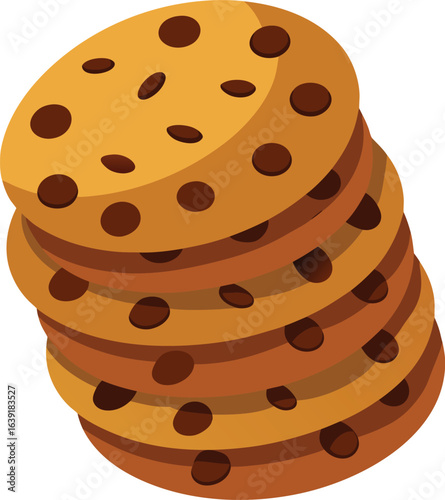 Stack of delicious chocolate chip cookies on white background