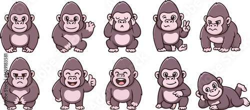 vector illustration of gorilla primal chimpanzee orangutans funny cute cartoon mascot character cartoon with 10 poses 