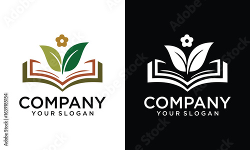 Creative agriculture book logo design. leaf open book logo vector