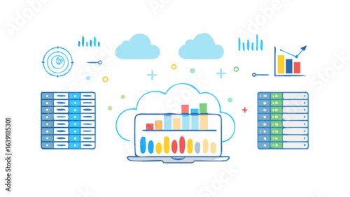 Cloud data analytics and visualization with graphs and charts for business intelligence reporting solution