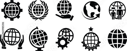 Globe  Earth Glyph Icon Set  Vector Global Business, Eco Tech Symbols