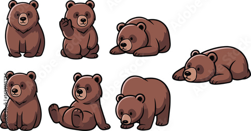 vector illustration of grizzly bear funny cute cartoon mascot character cartoon with 7 poses 02