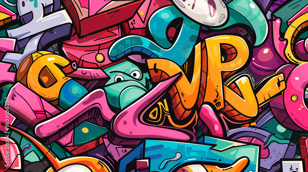 Obraz premium Graffiti vector with funky characters and wild letters 