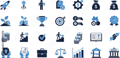 Startup icon set. Containing business, entrepreneurship, innovation, business plan, investment, launch, funding, investor and more icons