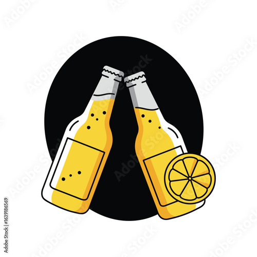 Cheers Two Beer Bottles with Lemon Slice