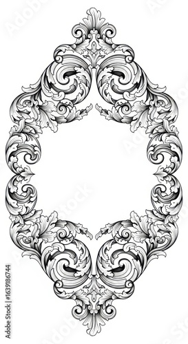 An intricate, oval frame adorned with elegant scrollwork and floral details.
