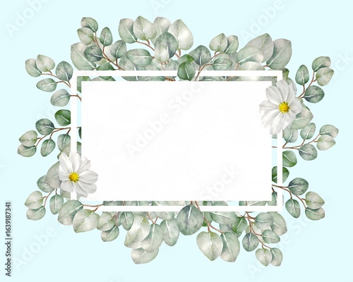 watercolor eucalyptus leaves and flowers frame clip art preview