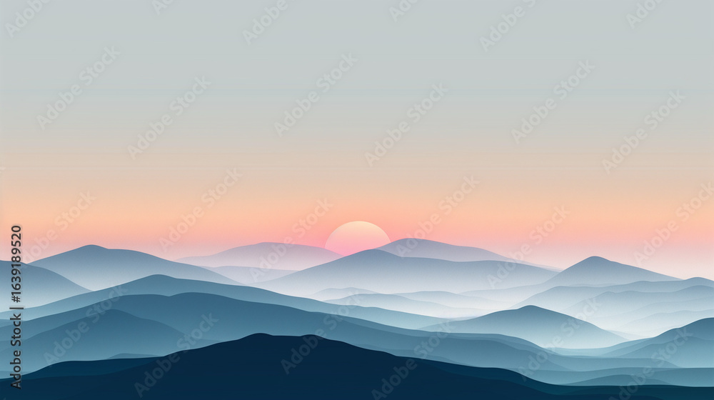 Obraz premium Minimalist mountains with gradient skies at sunset