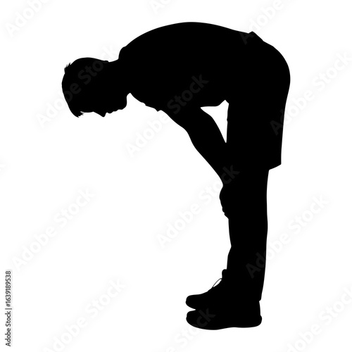 Man bending over with hands on knees black silhouette