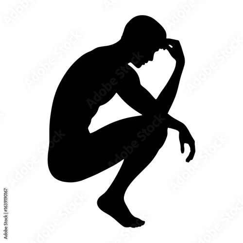 Silhouette of a man in deep thought thinking pensive