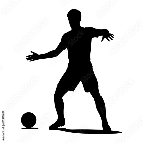 Silhouette of a soccer player with ball football black