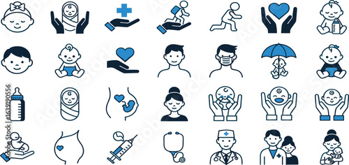 Child care outline icon set. Editable stroke. Vector illustration