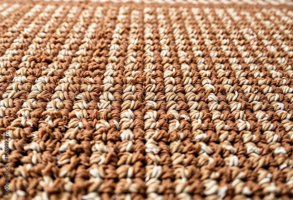 Fototapeta premium Close-up textured rug; abstract brown, beige, grey, white dirt stripes, grunge, seamless pattern, design, home decor