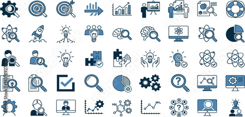 Research outline icon set. Editable stroke. vector illustration.