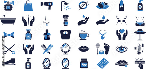 Fashion & Beauty Outline icon set. Containing cream, cosmetics, skin care, makeup, and more. Editable stroke. Vector illustration