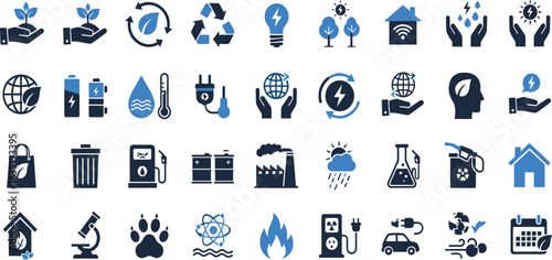 Ecology icon set. Containig Biodiversity, nature, poorest, hydro power, pollution, environment, best ecology, energy and more. vector illustration