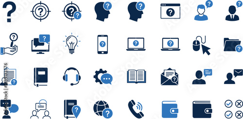 Question icon set. Containing Problem, confusion, asking and questioning, question mark, and more. Vector illustration