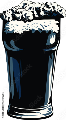 Dark beer in glass with frothy head