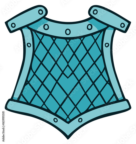 Stylized blue and turquoise medieval knight armor breastplate defense protective gear in simple cartoon vector style