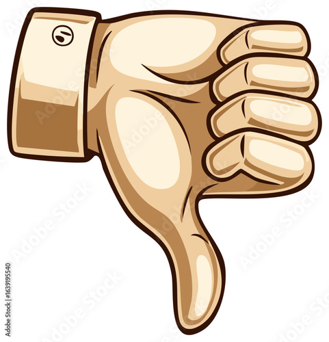 Cartoon hand giving thumbs down gesture with cartoon cuff and button detail