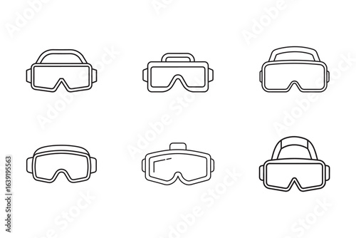 Virtual Reality Headset Icons in Linear Style for Technology and Gaming Concepts Set of Six Different Styles