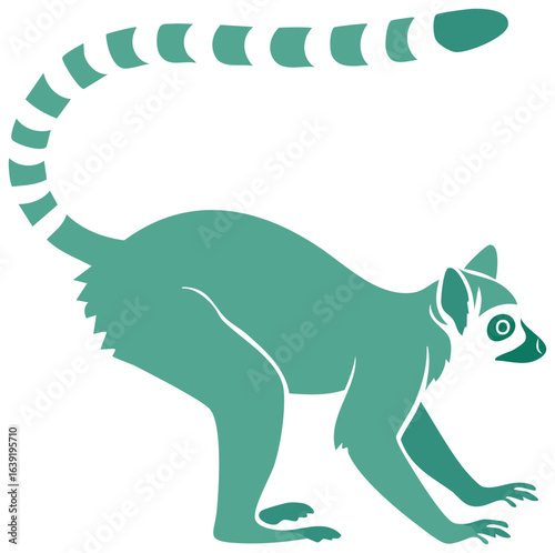 Lemur illustration with striped tail, exotic wildlife, minimalist flat design, animal silhouette icon, vector graphic.