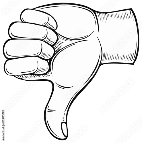 Illustration of a hand with a thumbs down gesture signifying disapproval or rejection