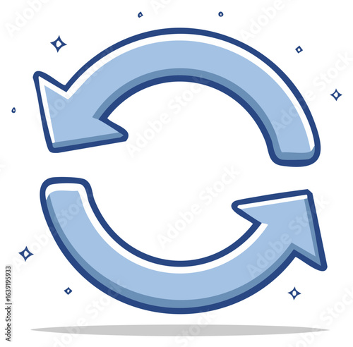 Cartoon of blue arrows in a circular cycle with sparkling details