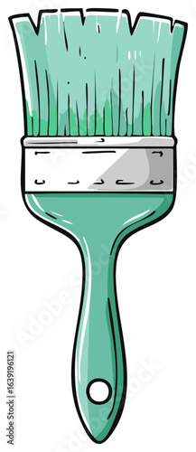 Turquoise paint brush illustration, painting tool, art supply, studio art equipment, brush bristles graphic