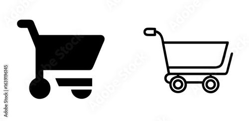 Cart Icon with Shopping Basket and Wheels Symbol Representing Online Shopping and Retail
