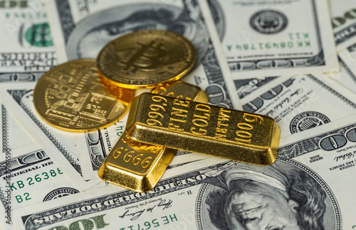 Obraz na płótnie f hundred dollar bills with gold bars