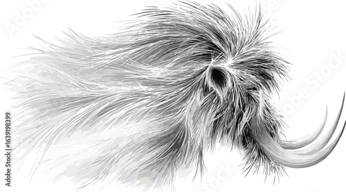 Detailed gray scale woolly mammoth illustration