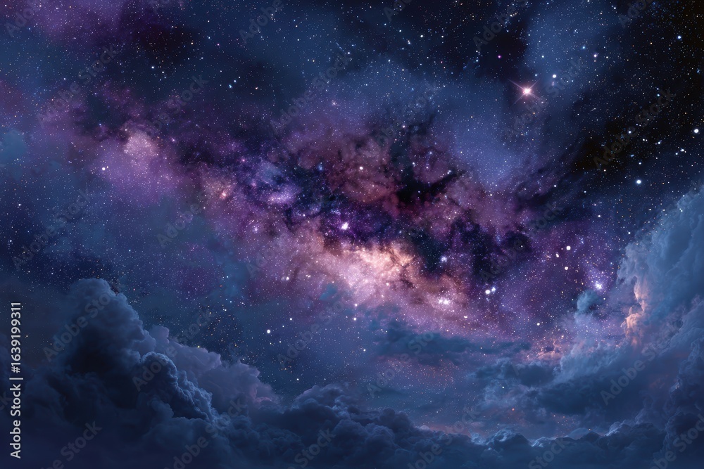 Fototapeta premium Vibrant blue and purple galaxy backdrop showcasing stars and cosmic clouds in a stunning display of the universe's beauty and mystery