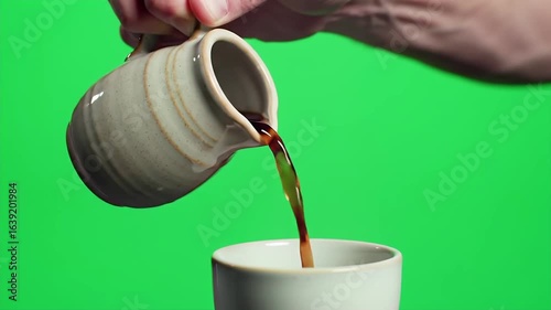 Green Screen Pouring Hot Drink into Mug Chroma Key Footage