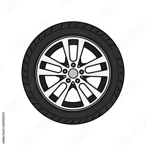 Modern Car Tire and Alloy Wheel Design Illustration