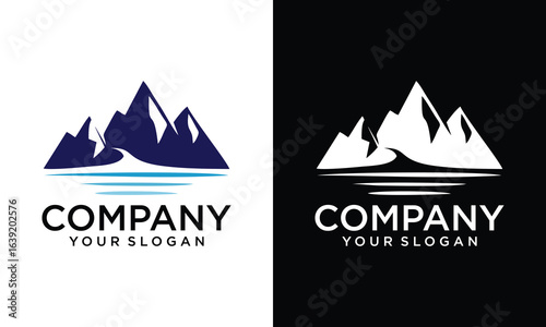 Creative Mountain and lake logo design vector image. Mountain Lake Logo Nature Landscape Stock Vector.
