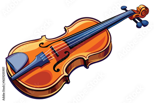 Illustration of a Golden-Hued Violin with Blue Accents, Representing Classical Music and Artistic Expression in a Detailed and Stylized Depiction