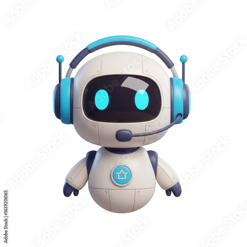 Cute Robot Wearing Headphones On A Transparent Background For Customer Service Purposes