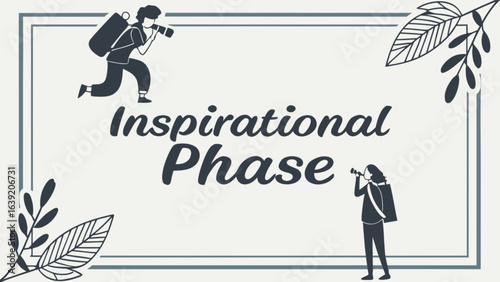Inspirational travel and photography phase with photographer and nature elements vector design