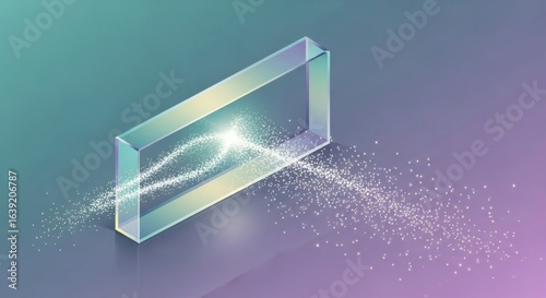 An abstract, isometric illustration of light refraction through a prism.