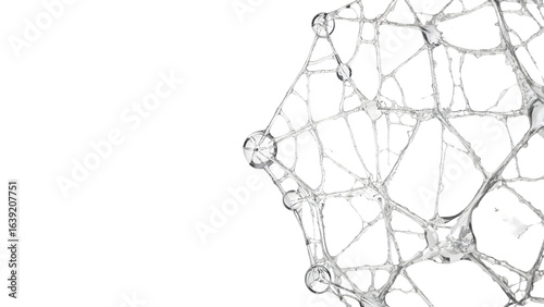 Abstract transparent molecular structure closeup with network mesh and spheres on the transparent background for science and technology concepts