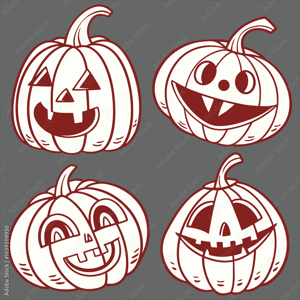 Fototapeta premium Halloween. Halloween Icon Set. Halloween set clipart vector. Halloween Flat Design Icon Set. Set of Halloween Pumpkins Silhouette. Halloween cartoon vector.