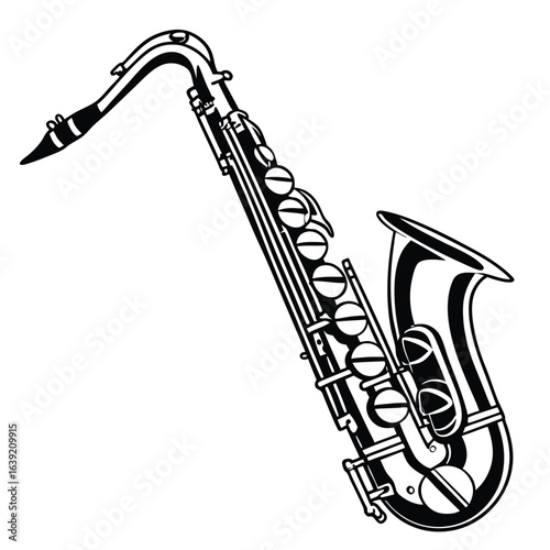 Monochromatic Saxophone Silhouette Captures Musical Elegance and Timeless Appeal for Jazz Music Enthusiasts and Artistic Instrument Designs