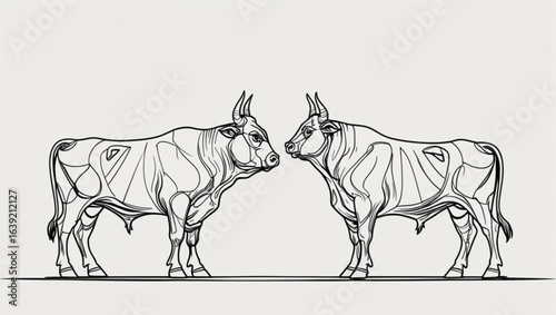  Bull vs Bull - Finance and Competition Concept Illustration