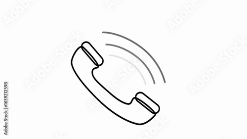Minimal line art of a phone receiver with ringing signal lines, symbolizing an incoming or active call on a white background.