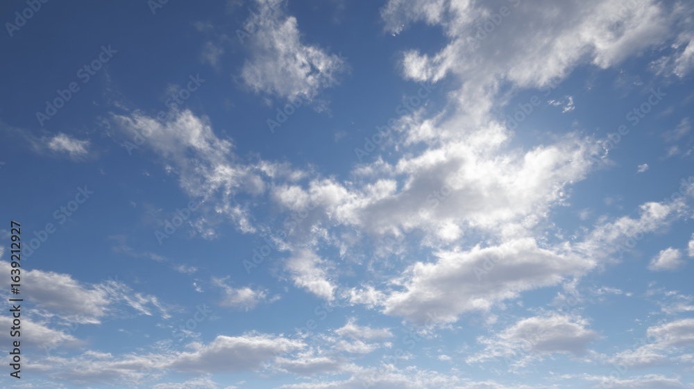 Fototapeta premium Bright sunlit sky with scattered clouds. AI generated