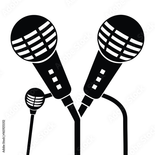 Bold Black and White Illustration Featuring a Megaphone and Microphone Depicting Communication and Audio Technology