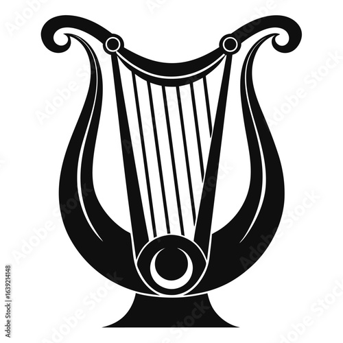 Elegant Black and White Harp Illustration Musical Instrument Design with Intricate Details and Classic Appeal for Art and Design