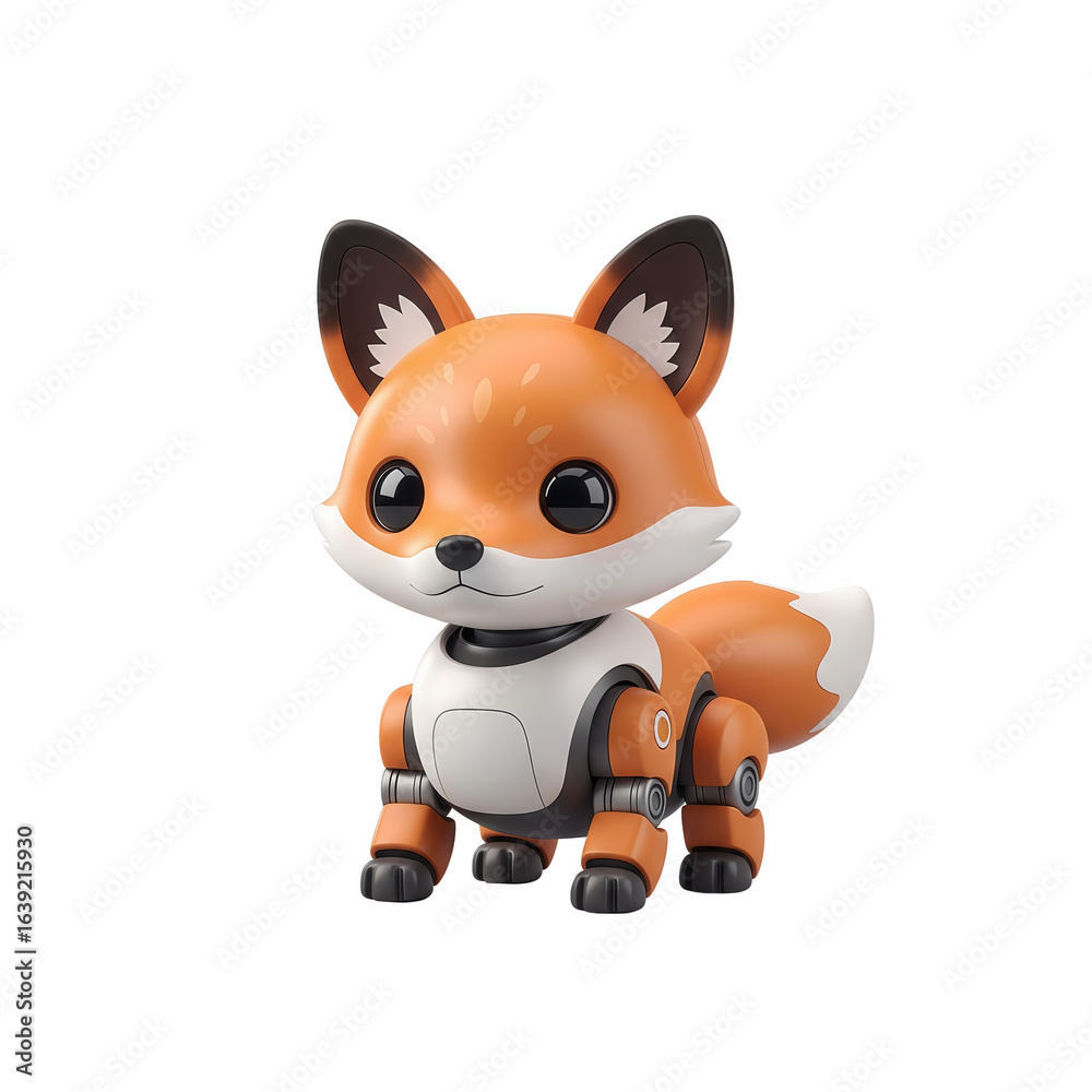 Fototapeta premium Adorable Robotic Fox Figure With A Curious Expression On A Transparent Background